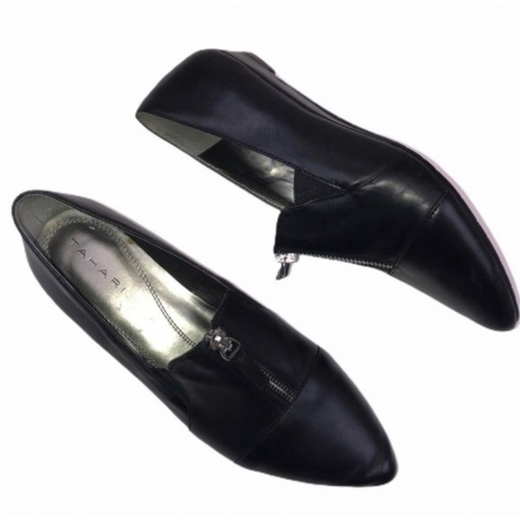 Tahari Dominique Black Zipper Low Wedge Career Office Shoes Wedges - Picture 1 of 12